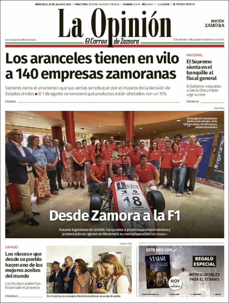 Portada de La Opinión - El Correo de Zamora (Espagne)