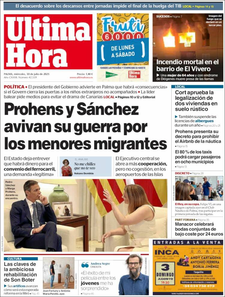 Portada de Última Hora (Espagne)