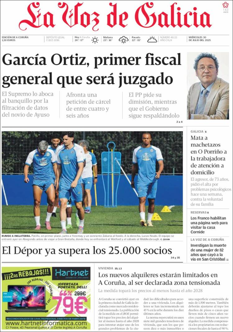 Portada de La Voz de Galicia (España)