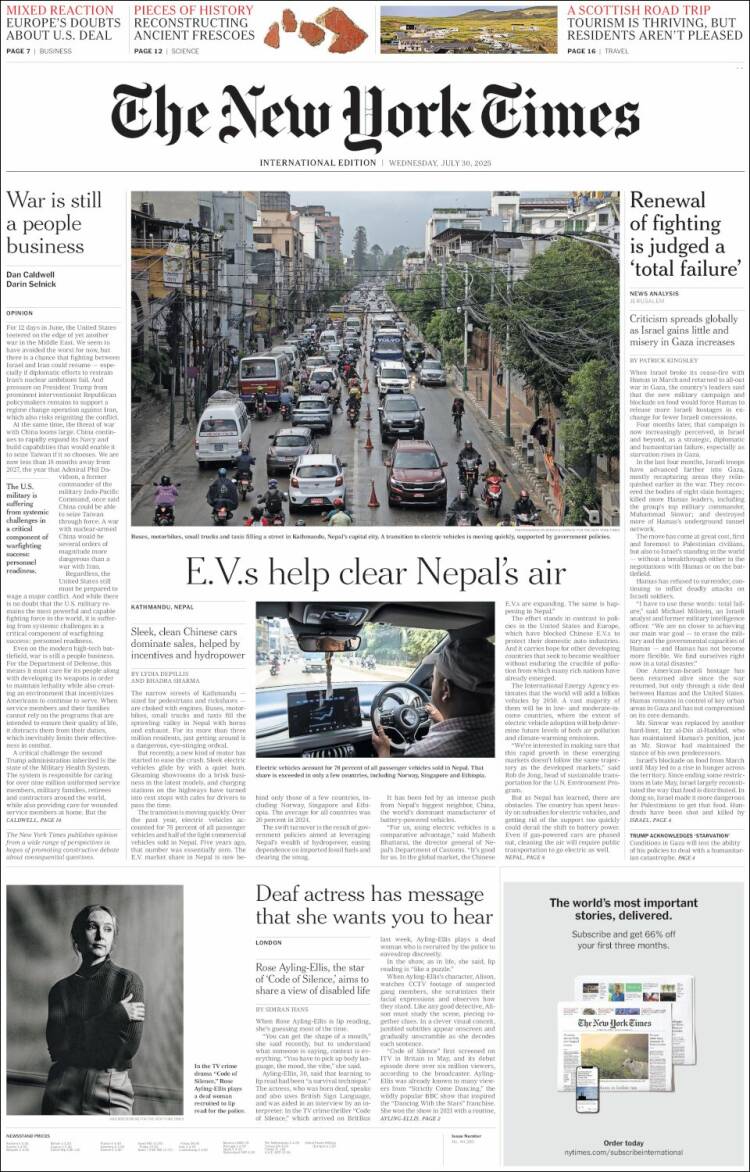 Portada de International New York Times (Europe)