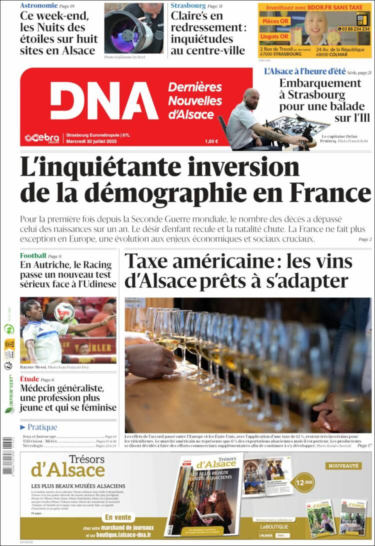 Portada de Les Dernières Nouvelles d'Alsace (Francia)