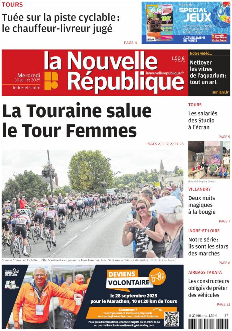 Portada de La Nouvelle Republique (Francia)