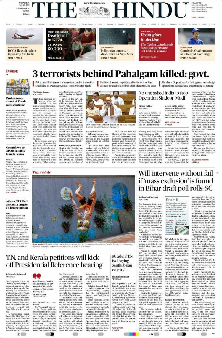 Portada de The Hindu (India)