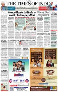 Portada de The Times of India (India)