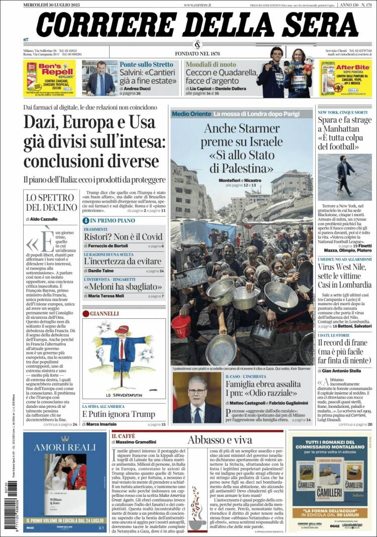 Portada de Corriere della Sera (Italie)