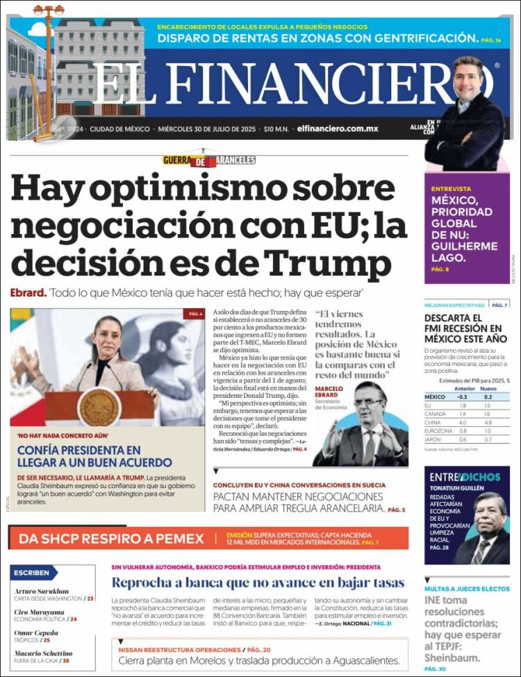 Portada de El Financiero (Mexique)