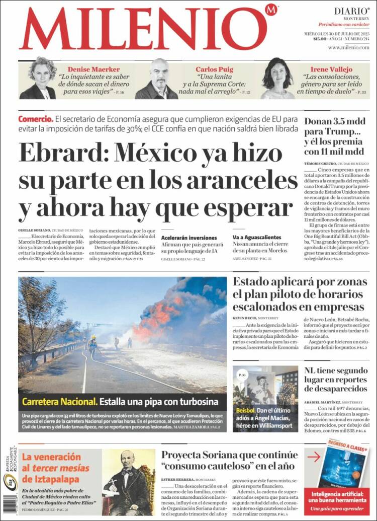 Portada de Milenio de Monterrey (Mexico)