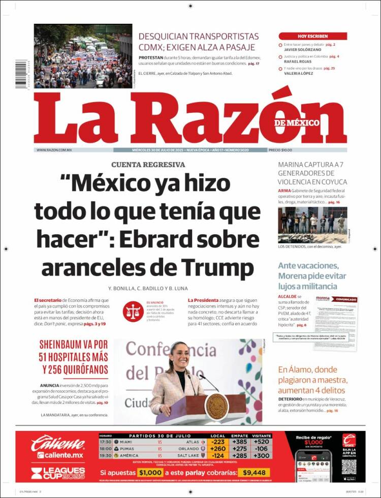 Portada de La Razón (Mexico)