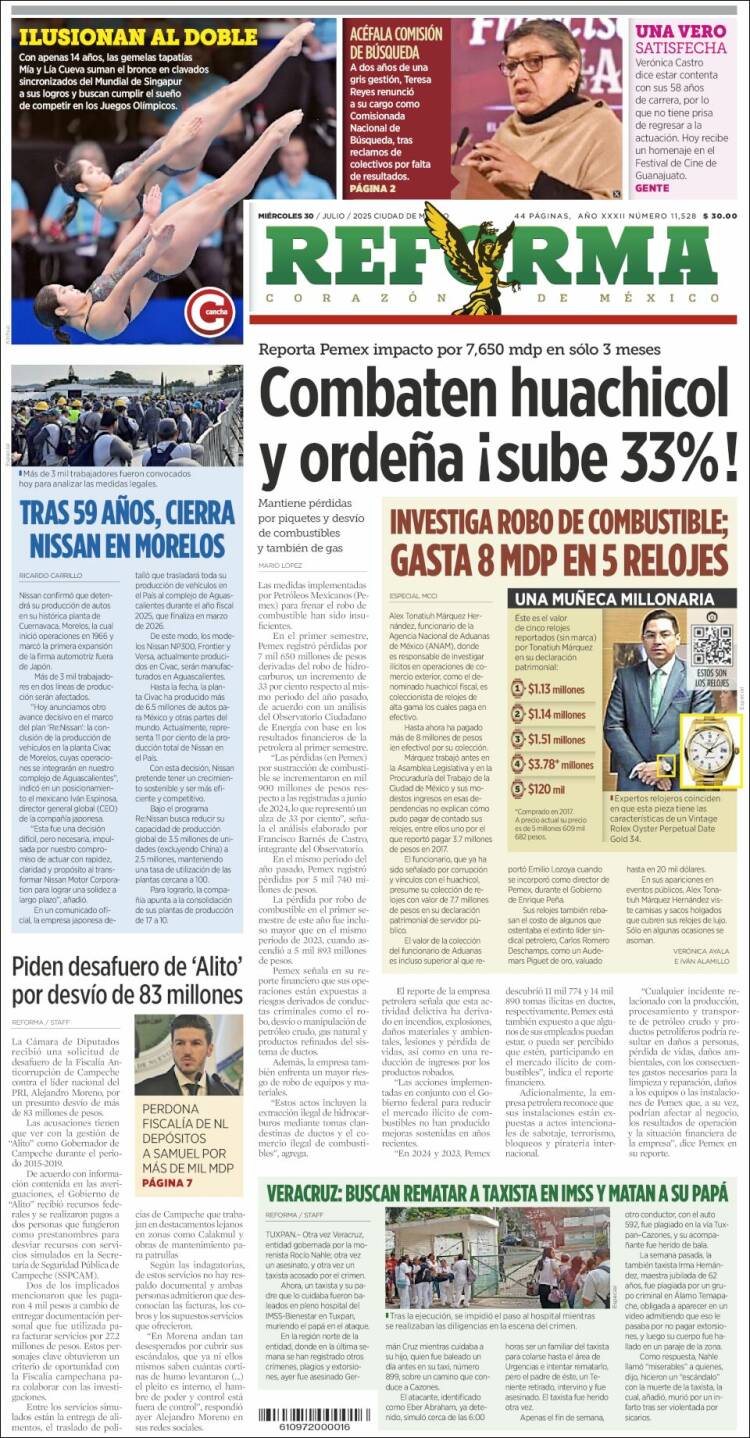 Portada de Reforma (México)