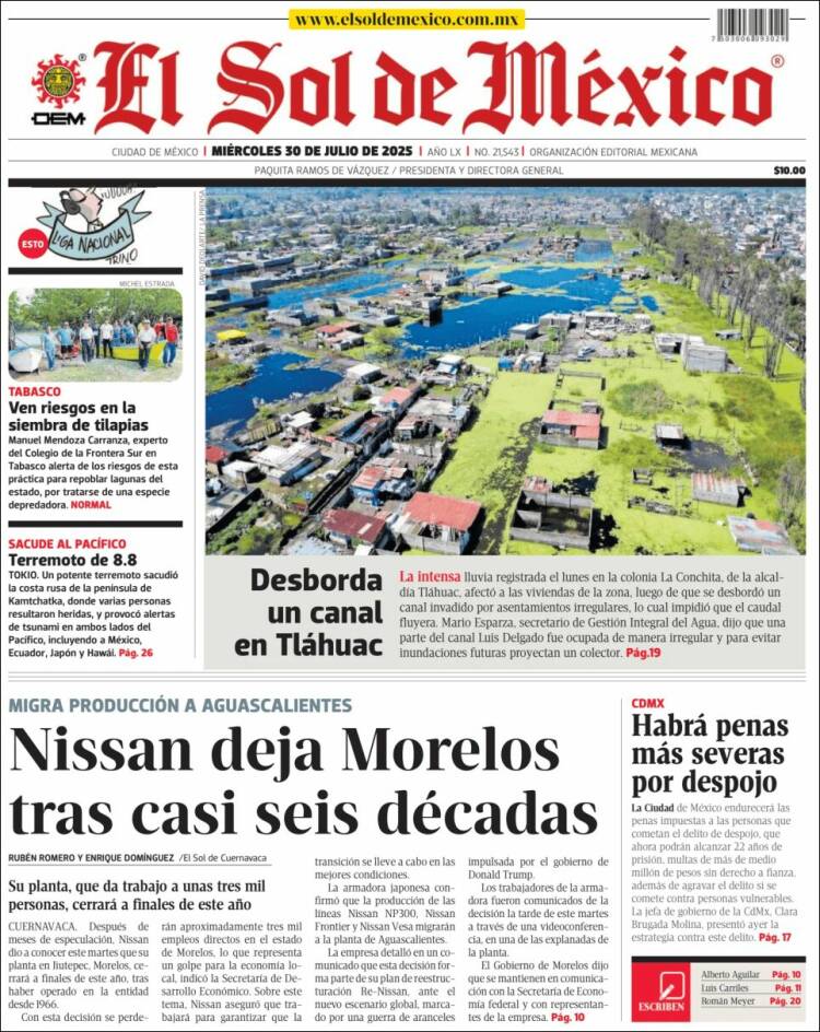 Portada de El Sol de México (Mexique)