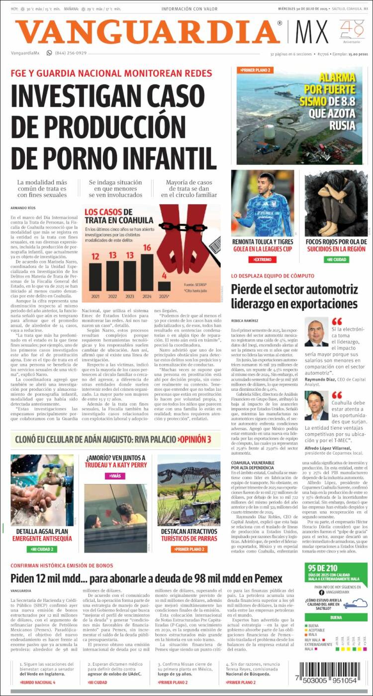 Portada de Vanguardia (México)