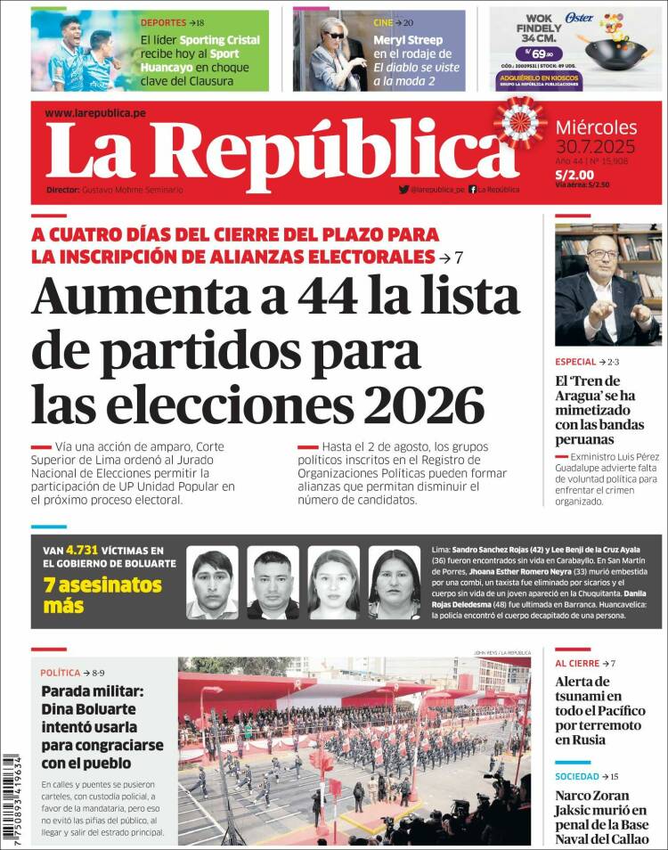 Portada de La Republica (Peru)