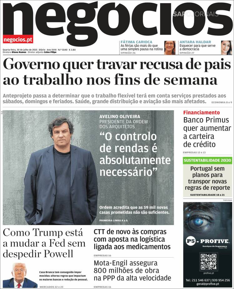 Portada de Jornal de Negócios (Portugal)