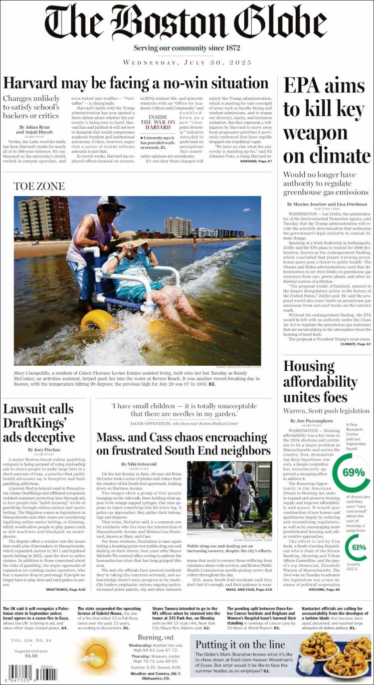Portada de Boston Globe (USA)
