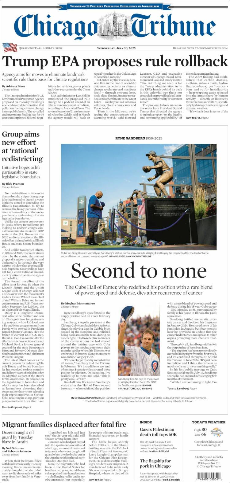 Portada de Chicago Tribune (USA)