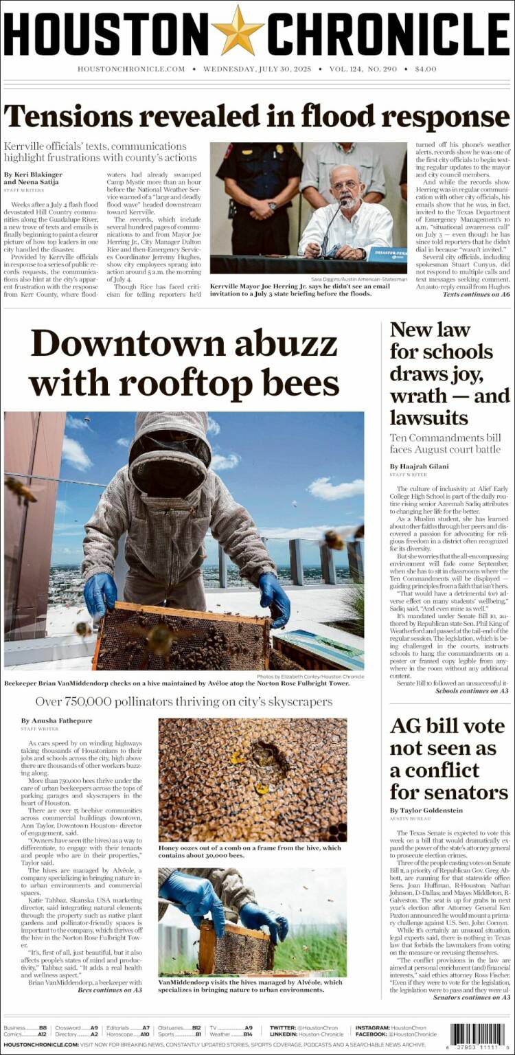 Portada de Houston Chronicle (USA)