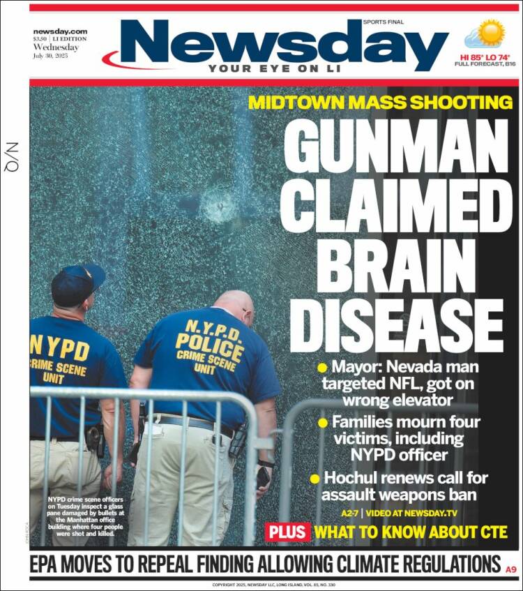 Portada de Newsday (USA)