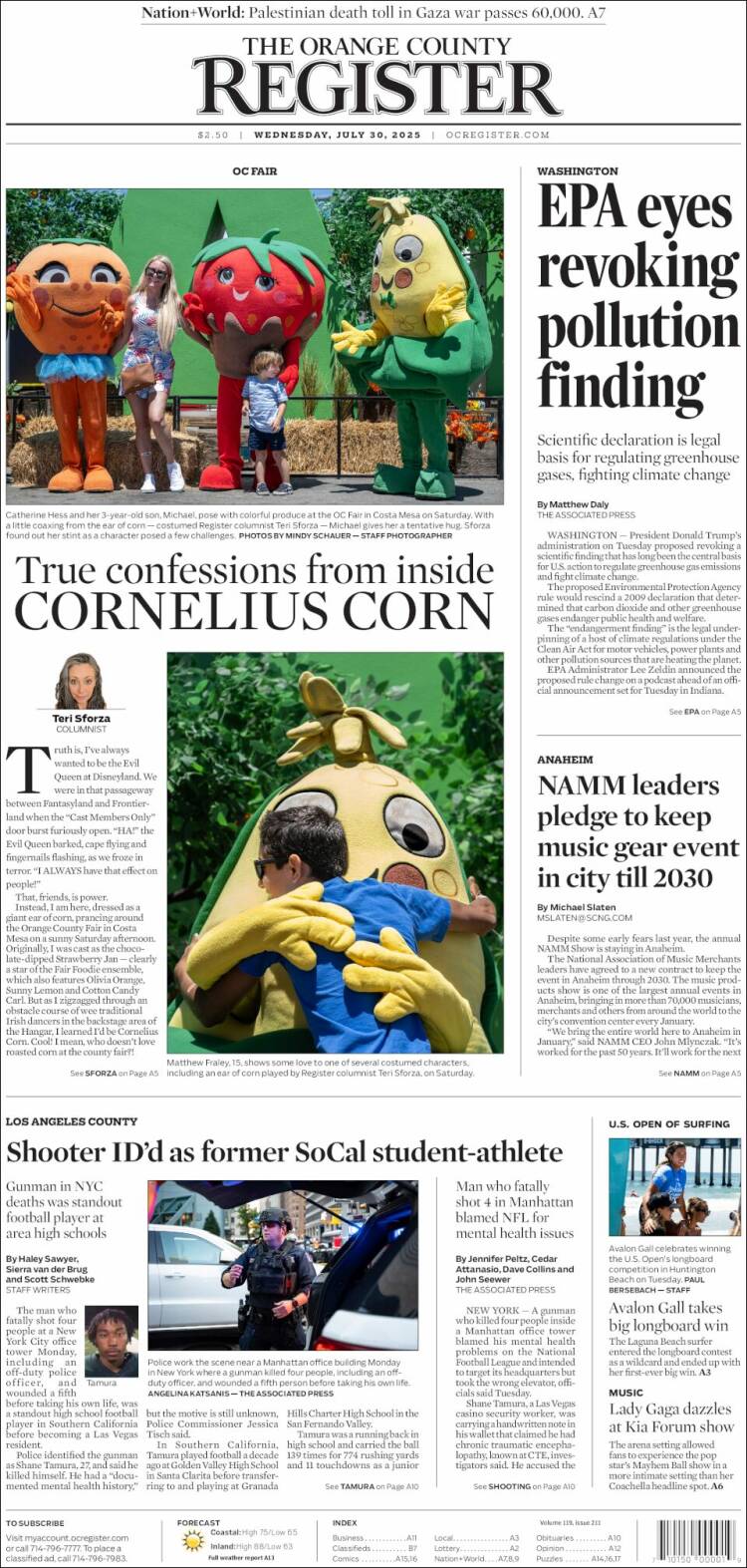 Portada de The Orange County Register (États-Unis)