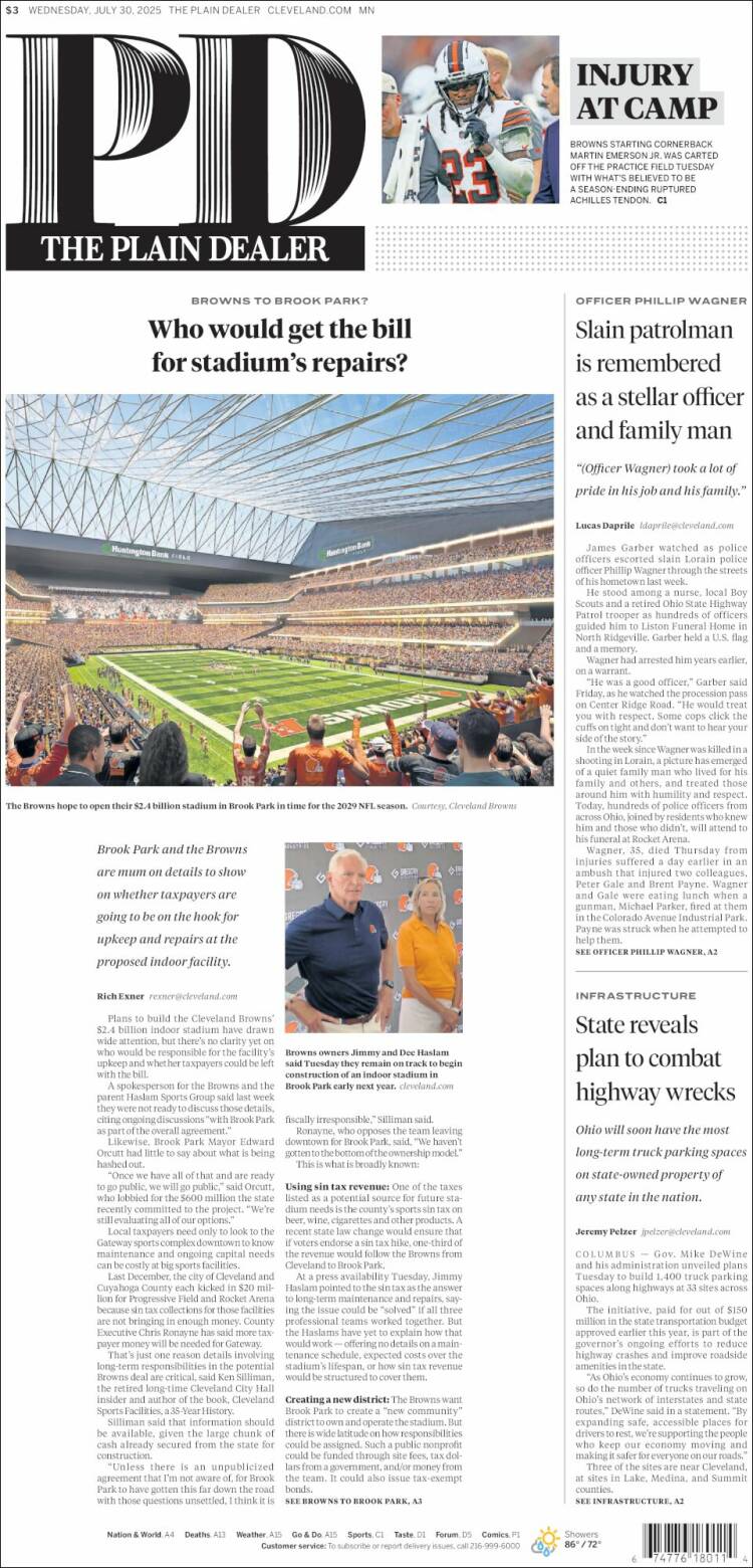 Portada de The Plain Dealer (États-Unis)