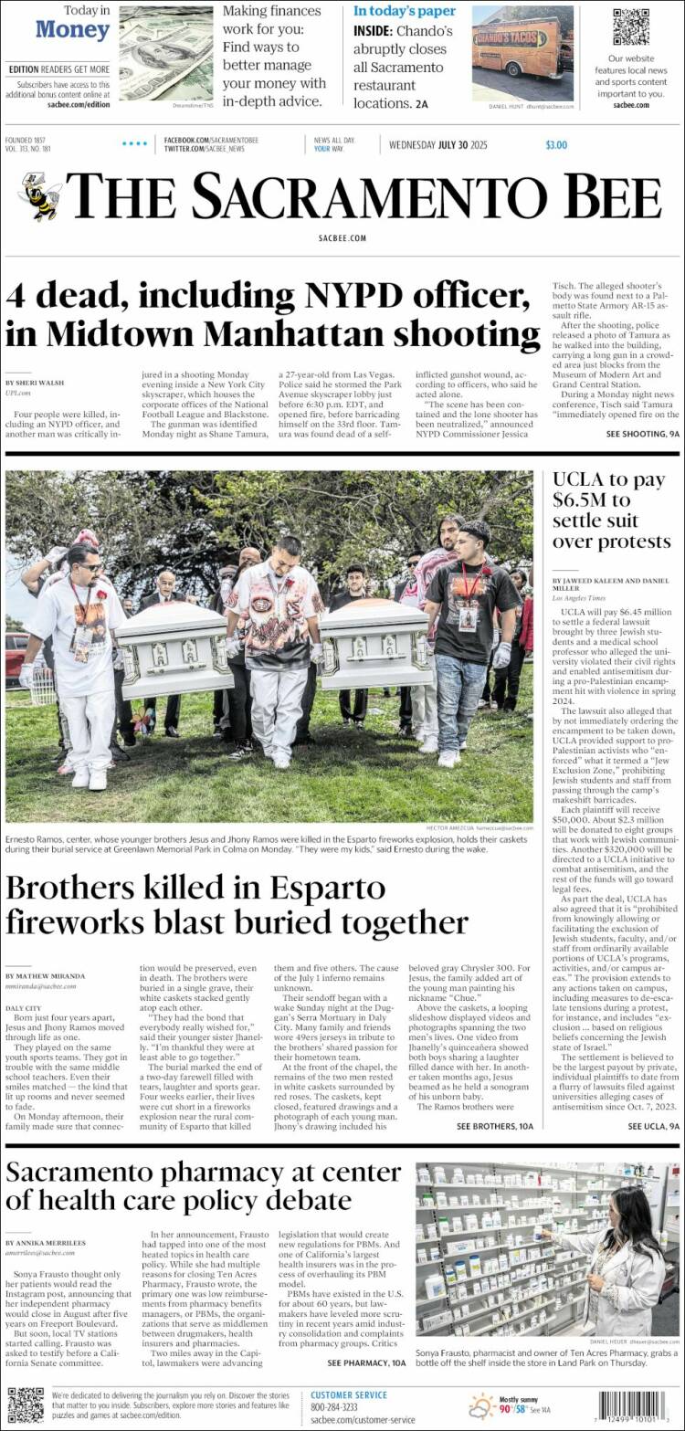 Portada de The Sacramento Bee (USA)