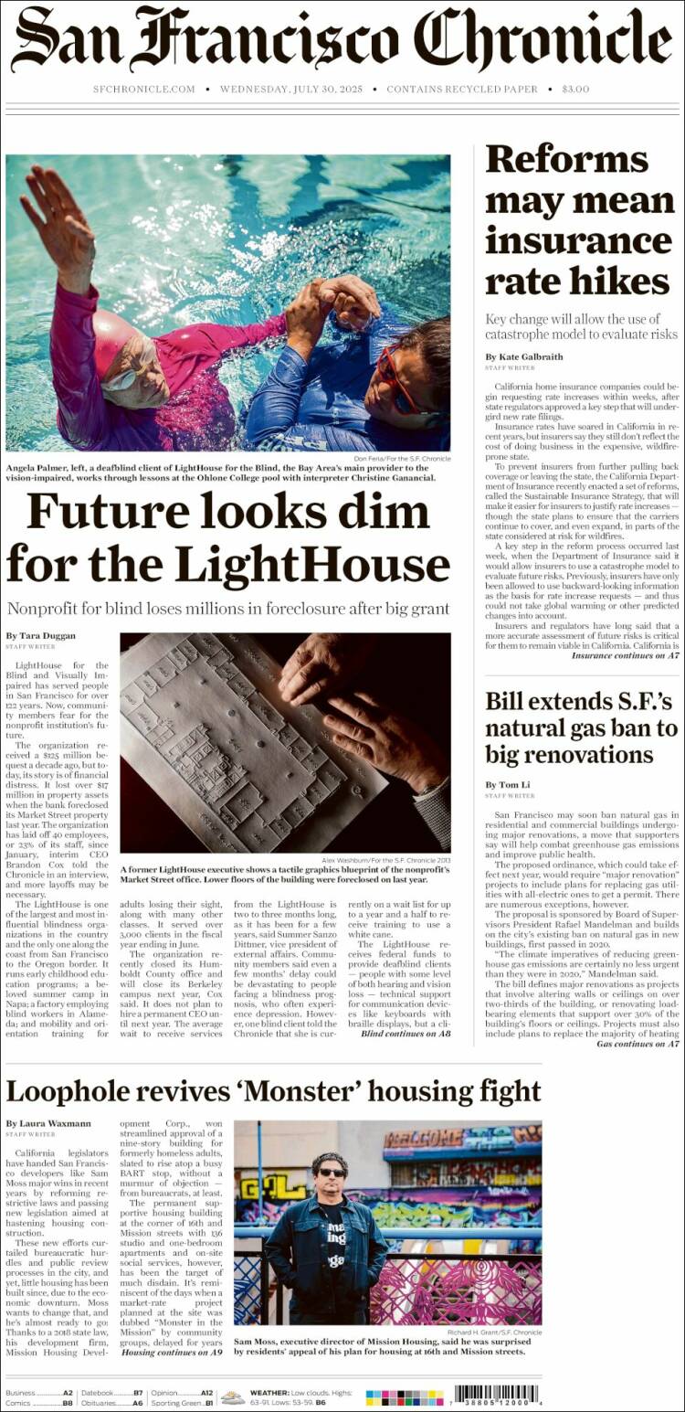 Portada de San Francisco Chronicle (USA)