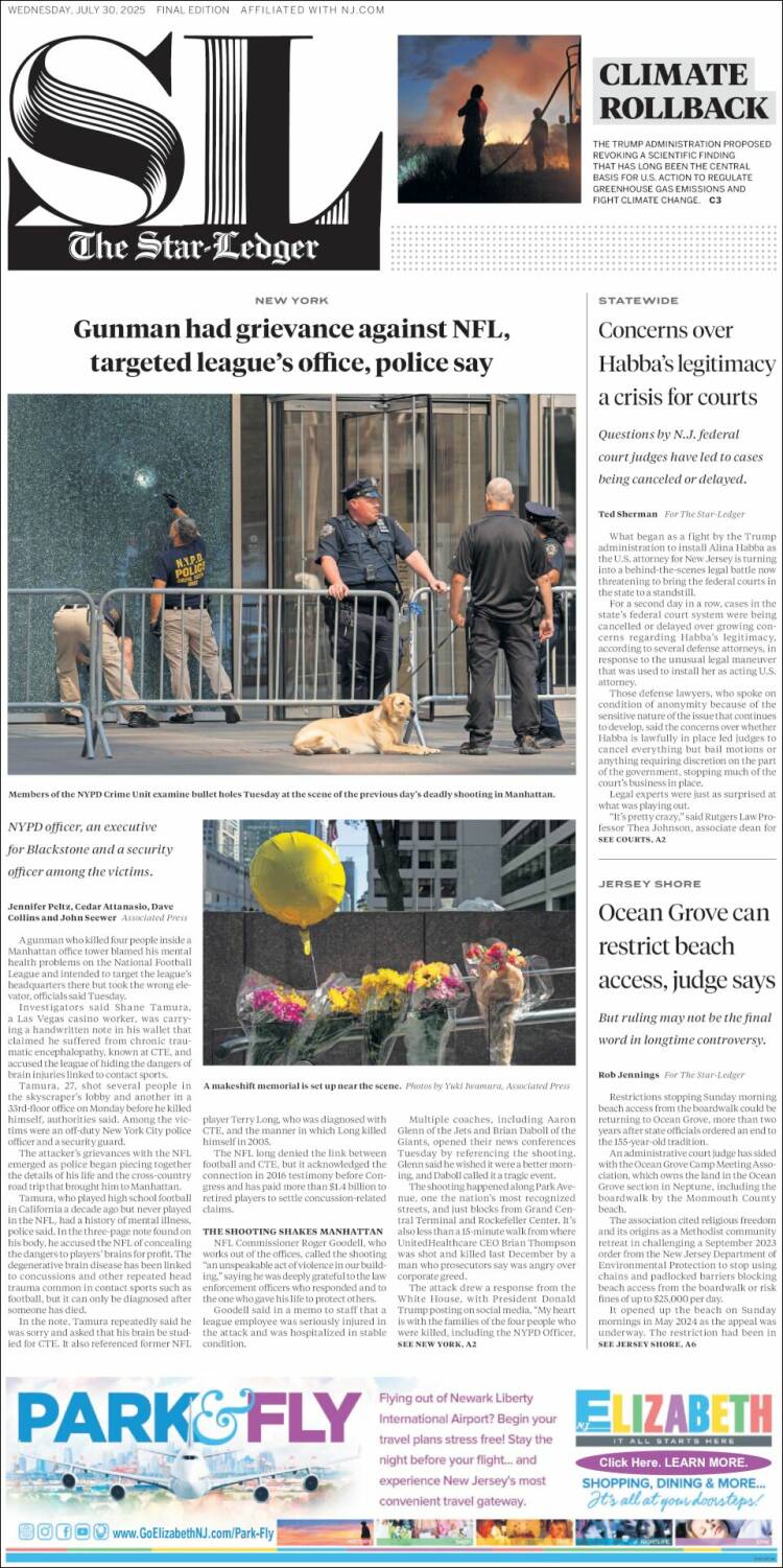 Portada de Star-Ledger (USA)