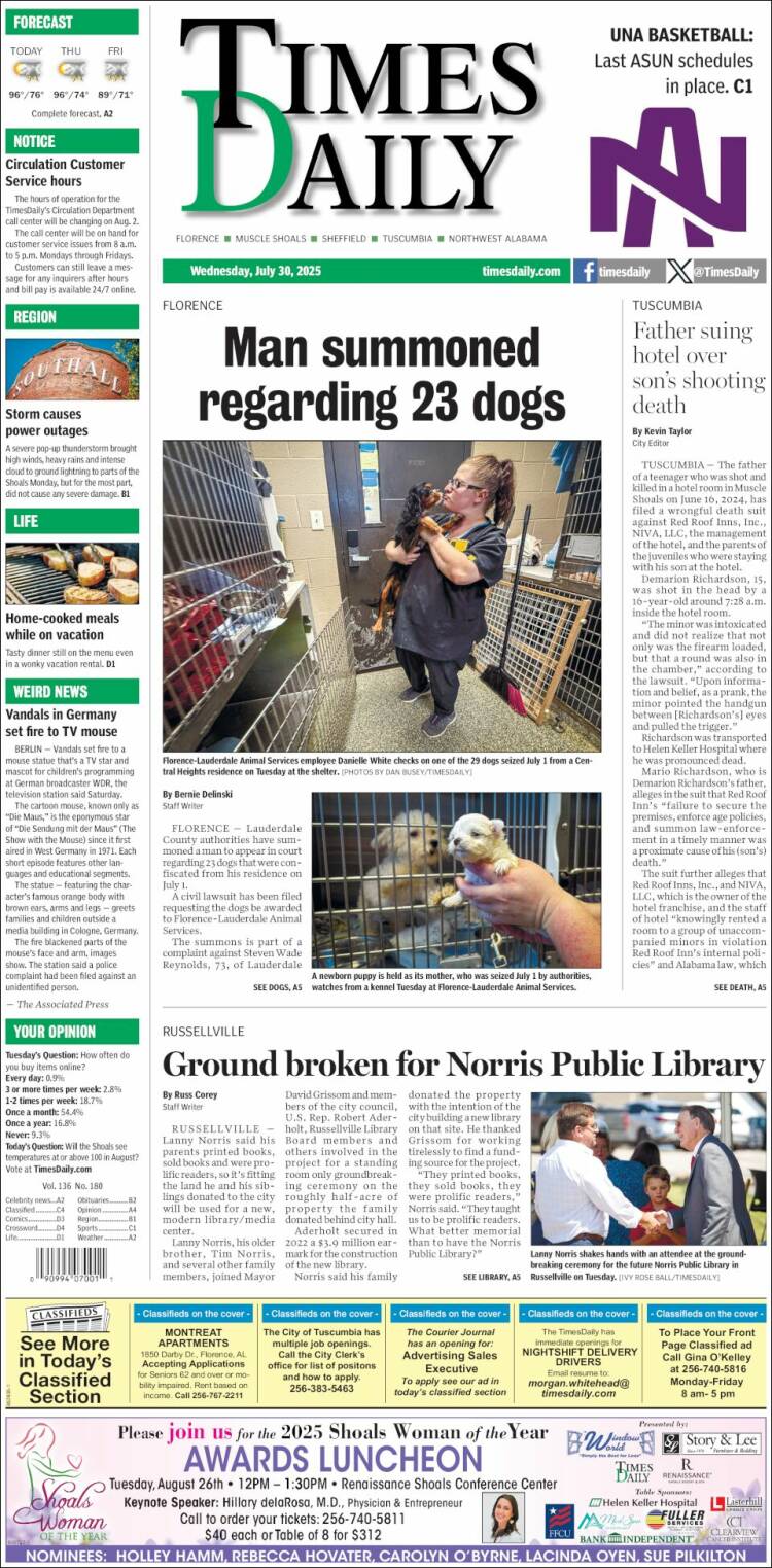 Portada de Times Daily (USA)