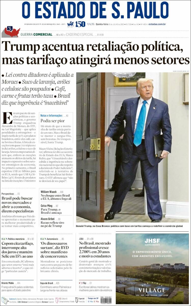 Portada de O Estado de São Paulo (Brasil)