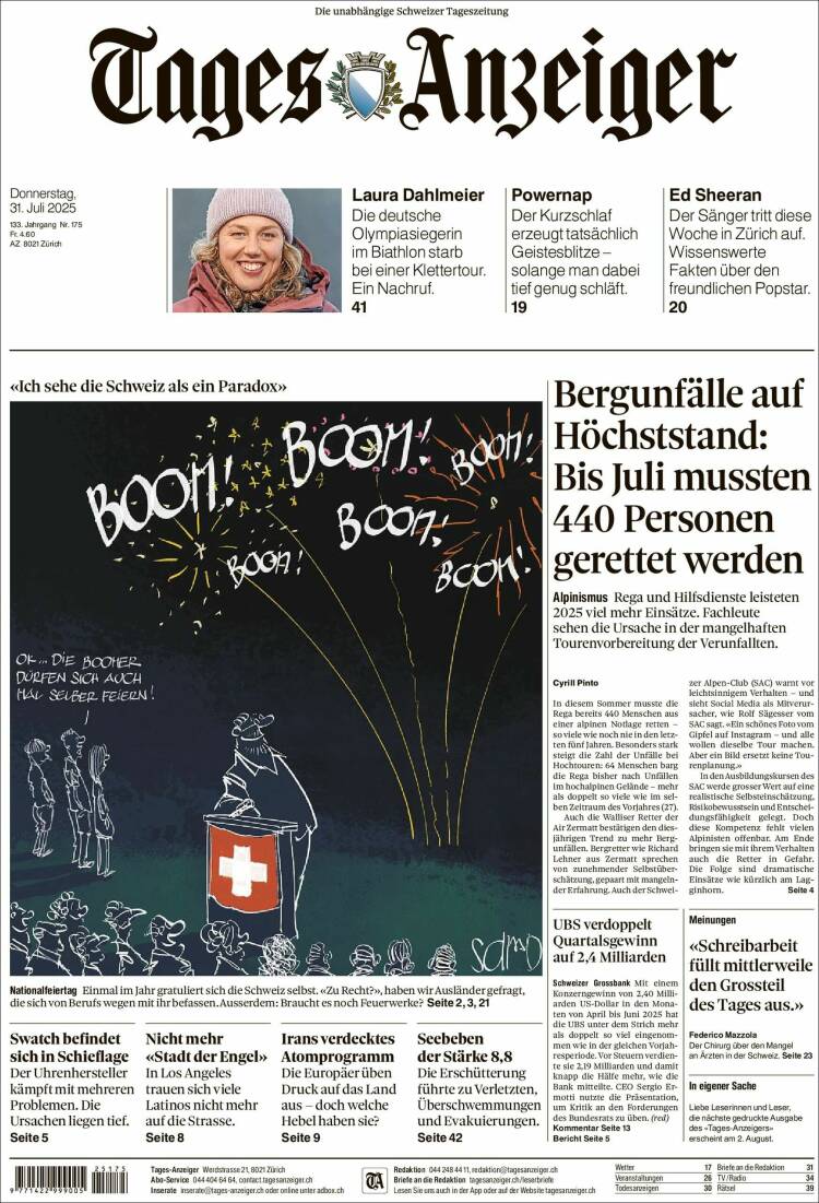 Portada de Tages-Anzeiger (Suisse)