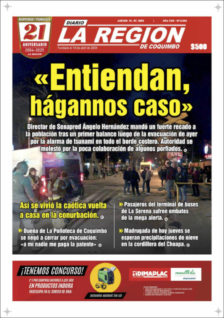 Portada de Diario La Región de Coquimbo (Chile)