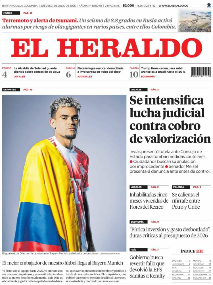 Portada de El Heraldo (Colombia)