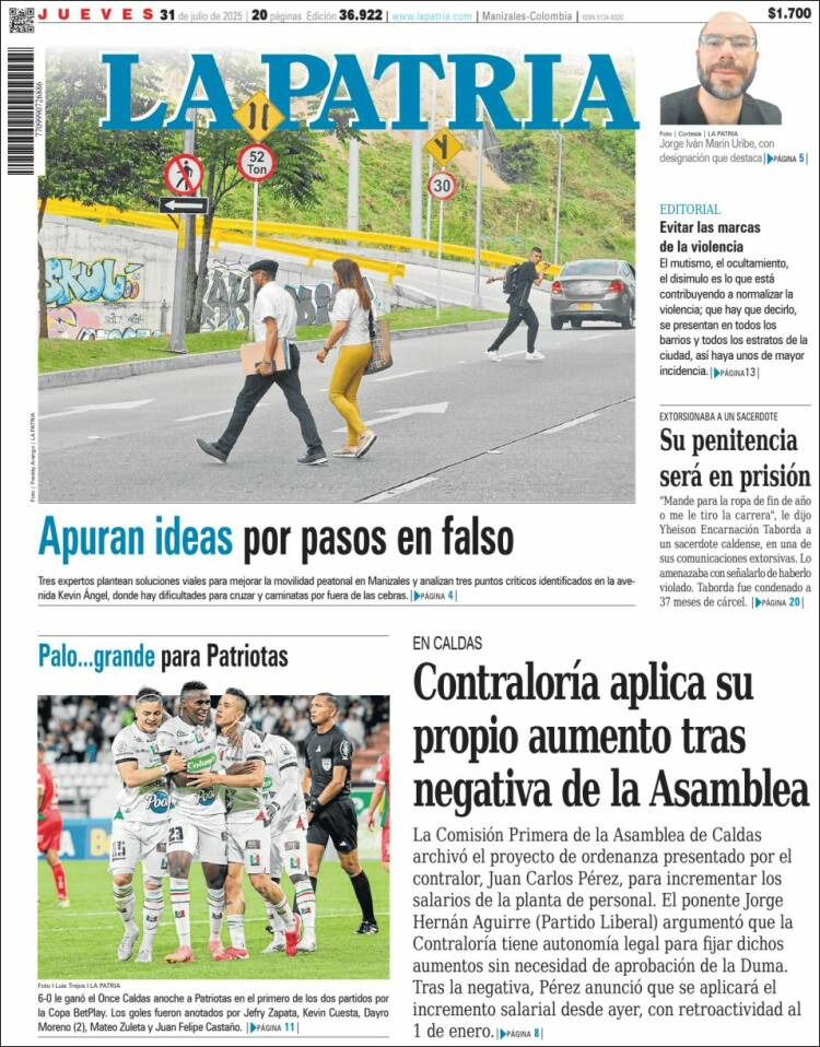 Portada de La Patria (Colombia)
