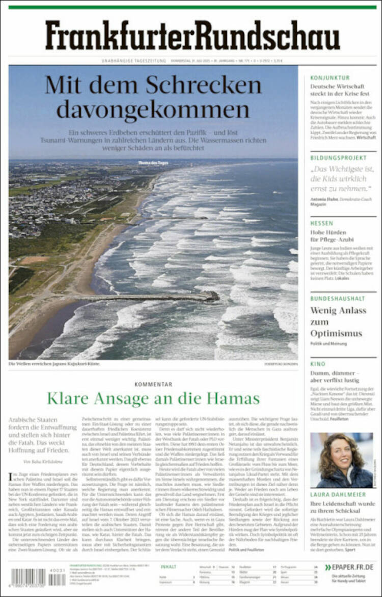Portada de Frankfurter Rundschau (Alemania)