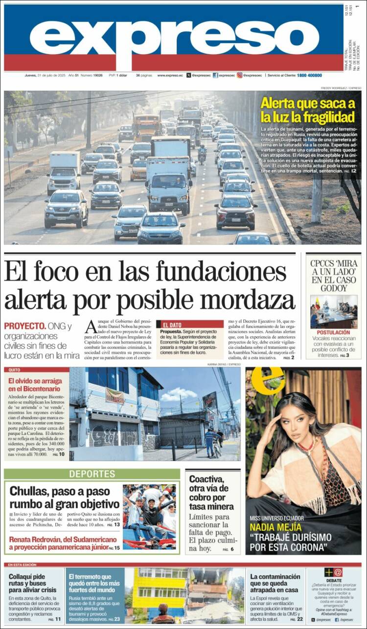 Portada de Expreso (Équateur)