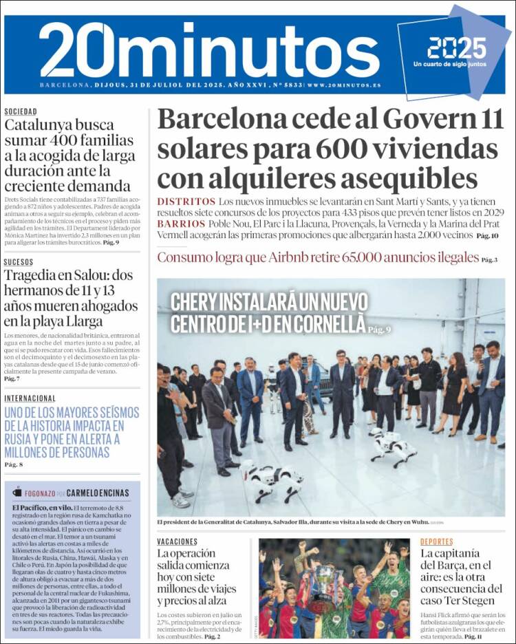 Portada de 20 Minutos - Barcelona (Spain)