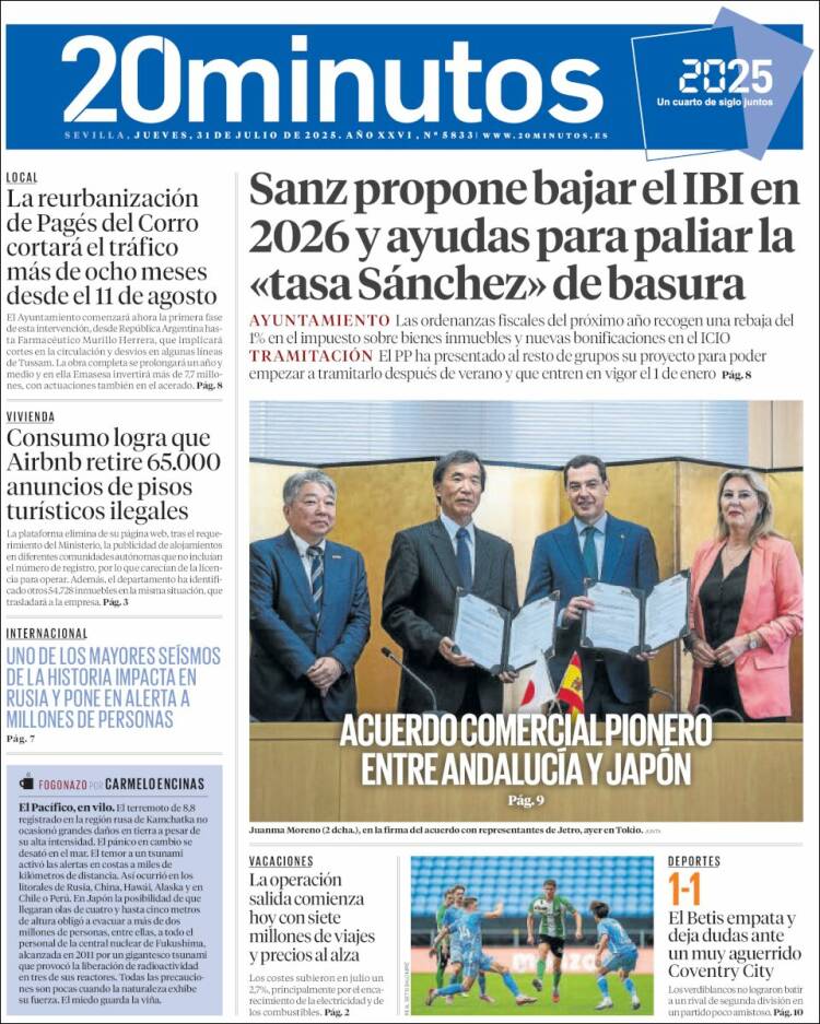 Portada de 20 Minutos - Sevilla (Spain)