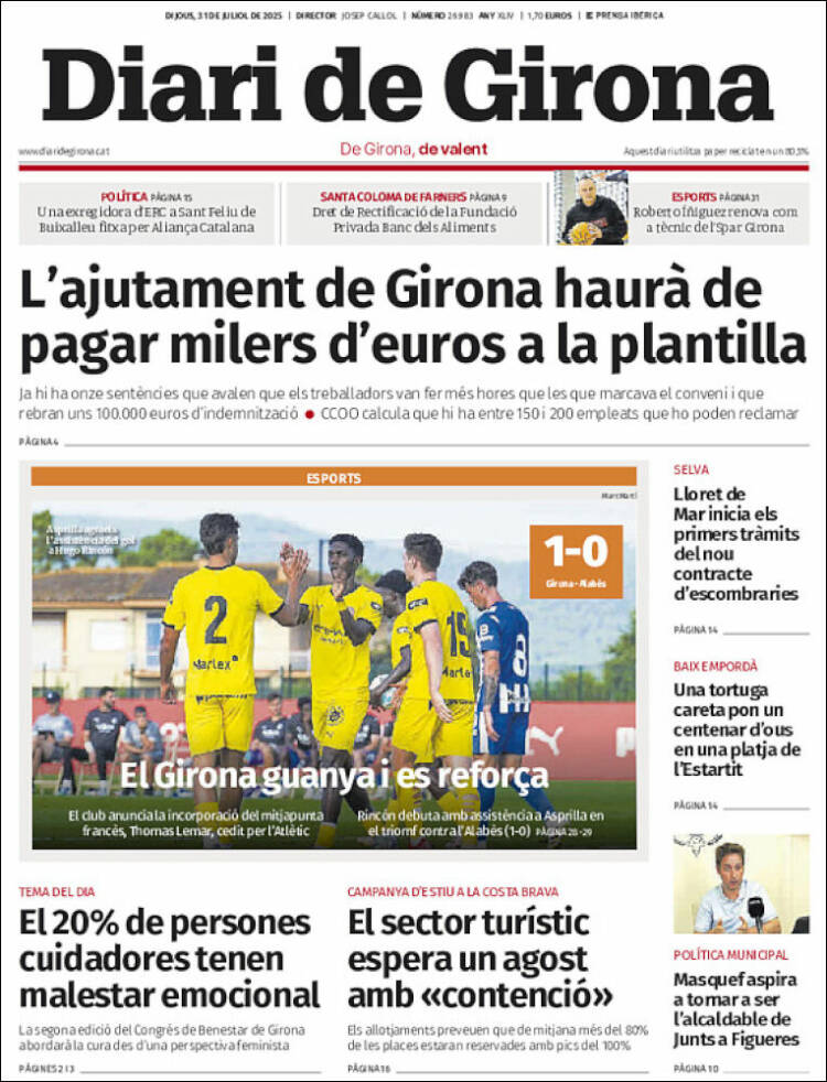 Portada de Diari de Girona (España)
