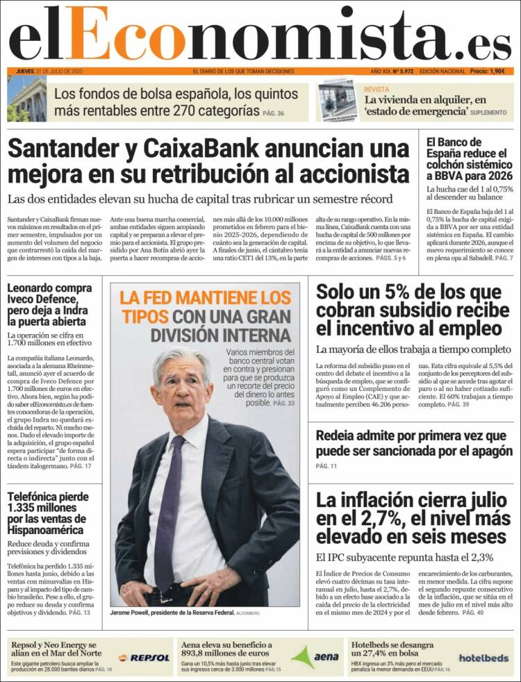 Portada de El Economista (España)