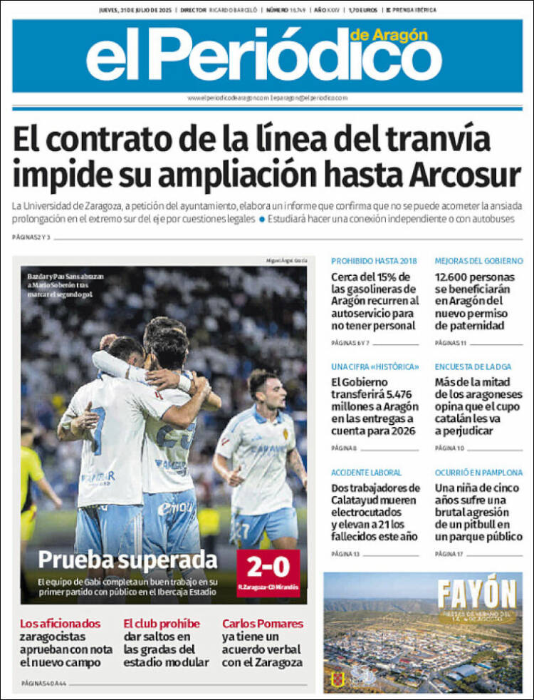 Portada de El Periódico de Aragón (Spain)