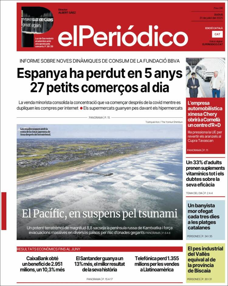 Portada de El Periódico de Catalunya (España)