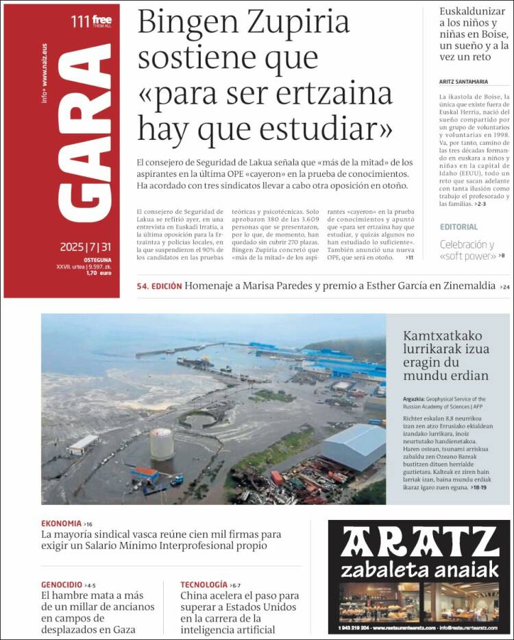 Portada de Gara (España)