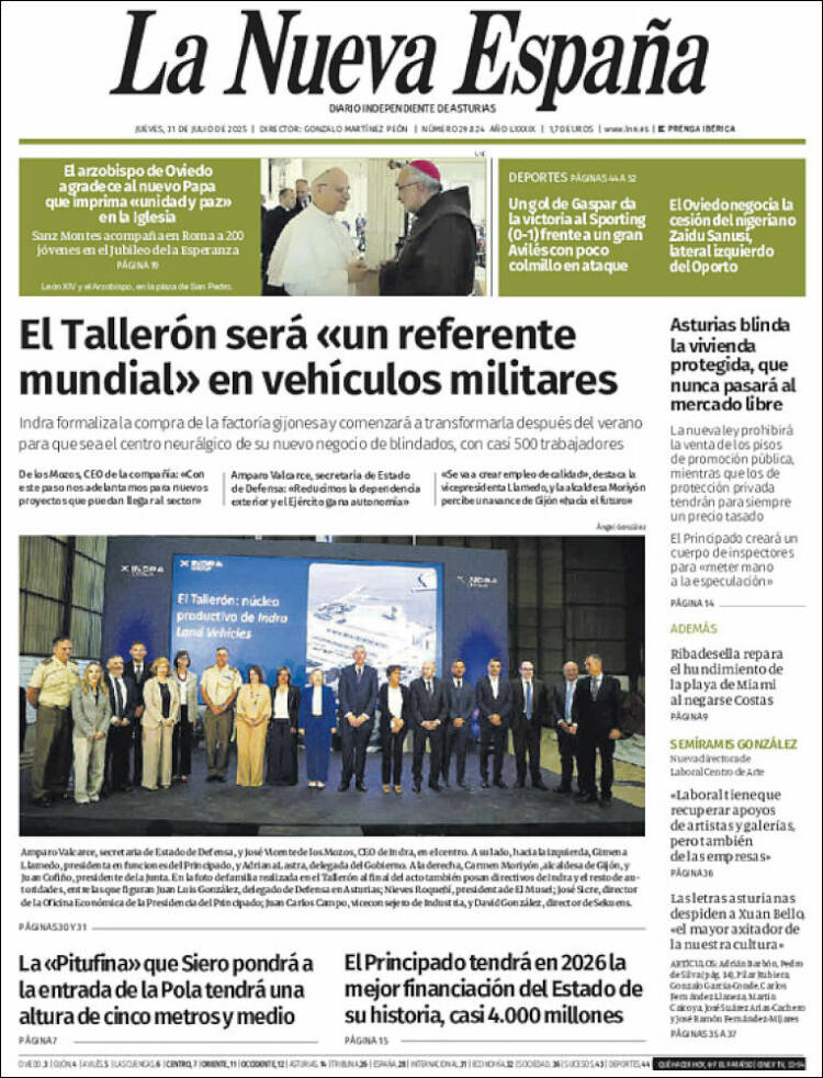 Portada de La Nueva España (España)
