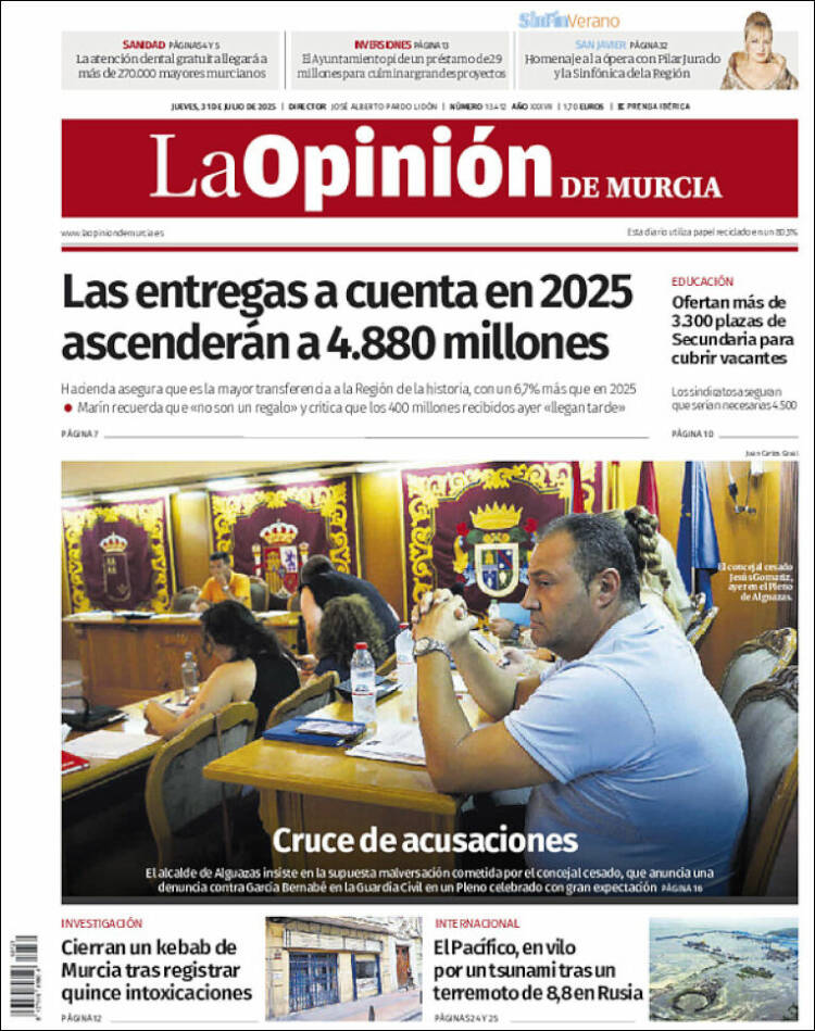 Portada de La Opinión de Murcia (España)