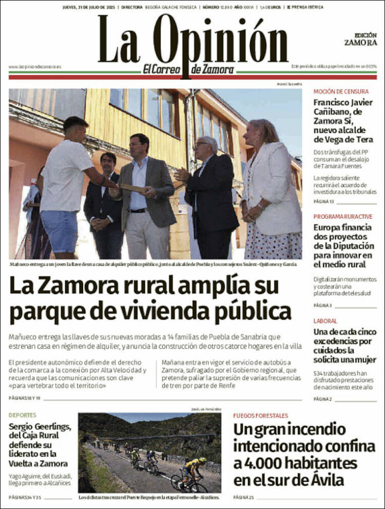 Portada de La Opinión - El Correo de Zamora (Espagne)