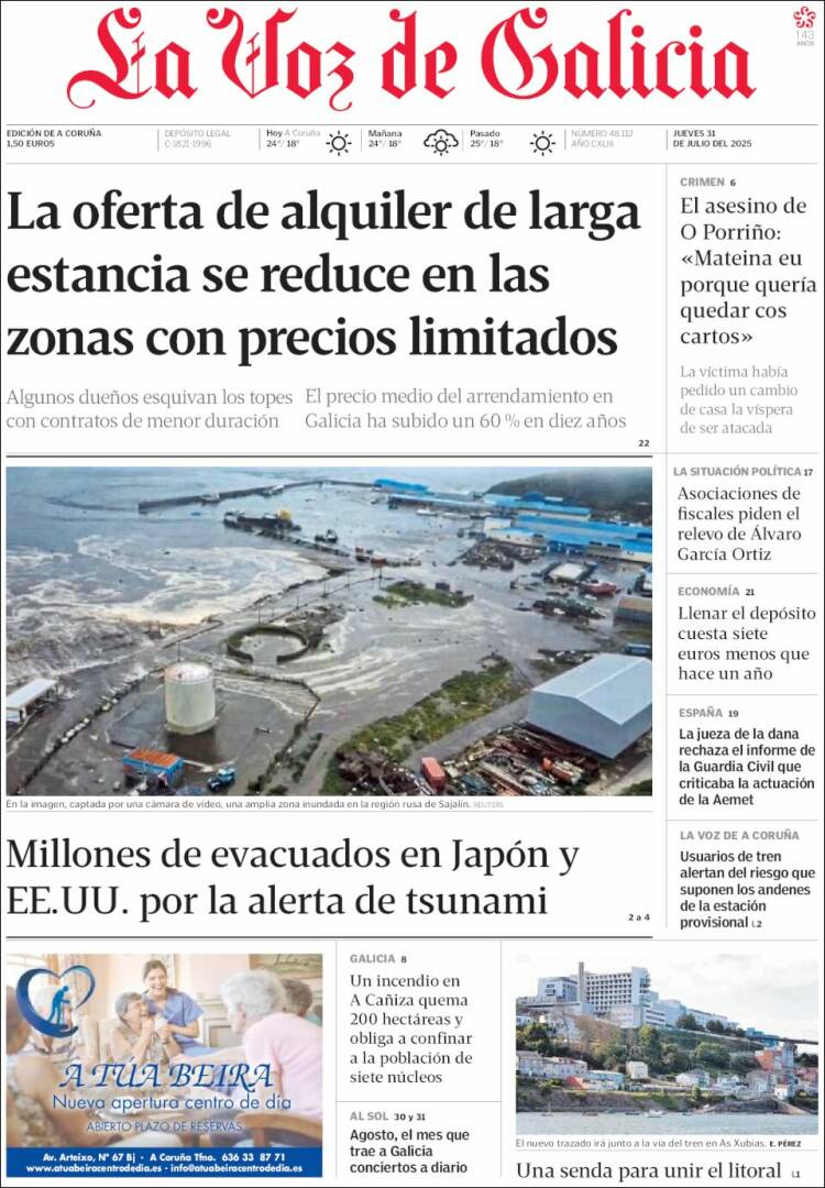 Portada de La Voz de Galicia (España)