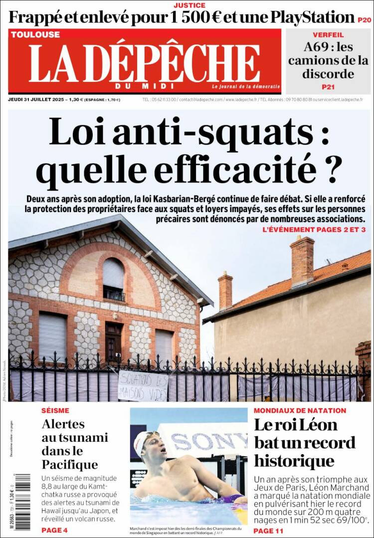 Portada de La Dépêche du Midi (France)