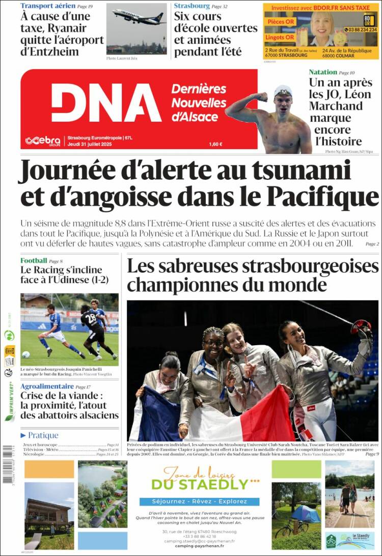 Portada de Les Dernières Nouvelles d'Alsace (Francia)