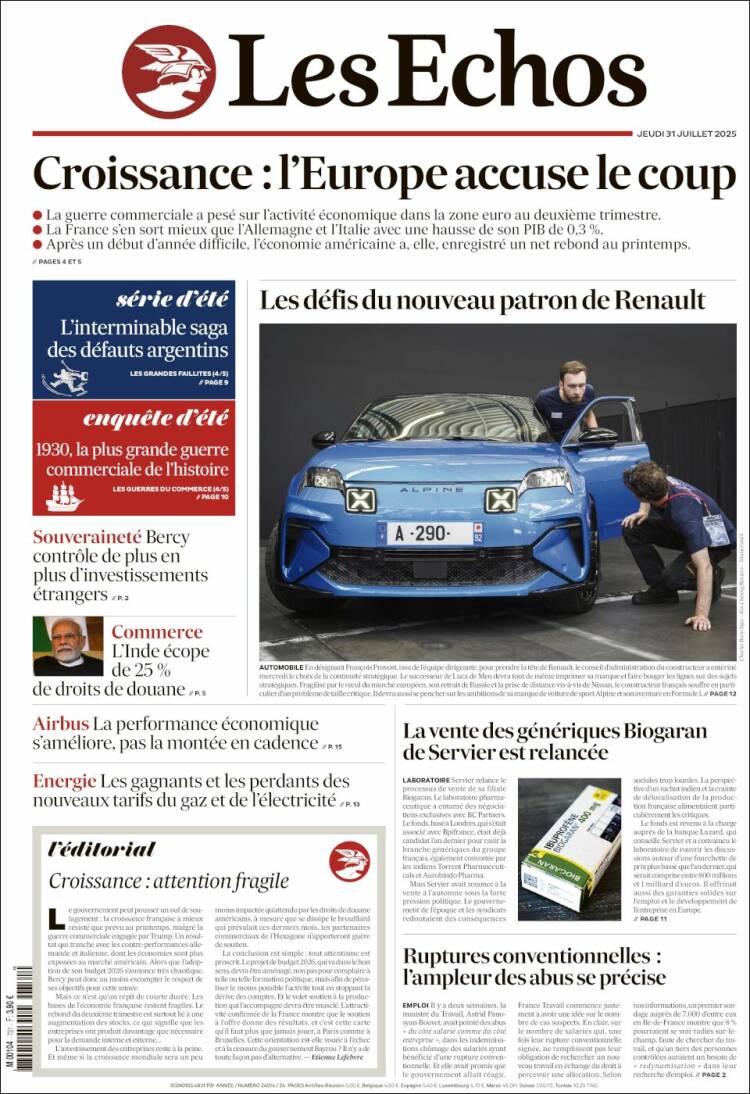 Portada de Les Echos (France)