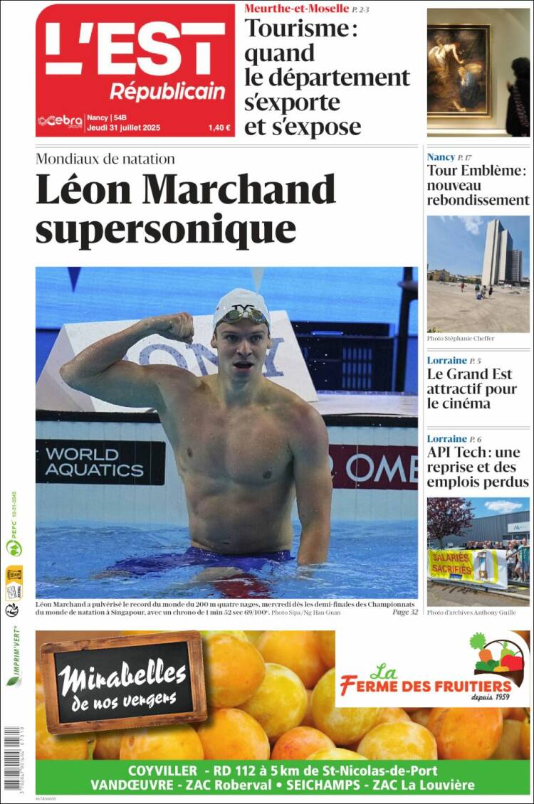 Portada de L'Est Republicain (Francia)