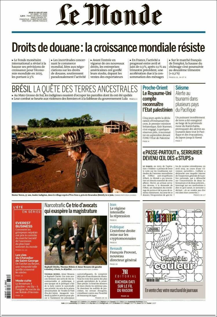 Portada de Le Monde (Francia)